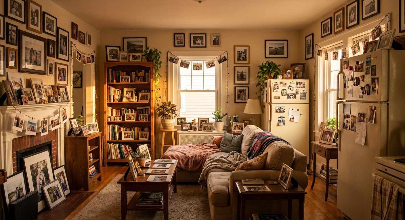 Photo prints displayed around a home